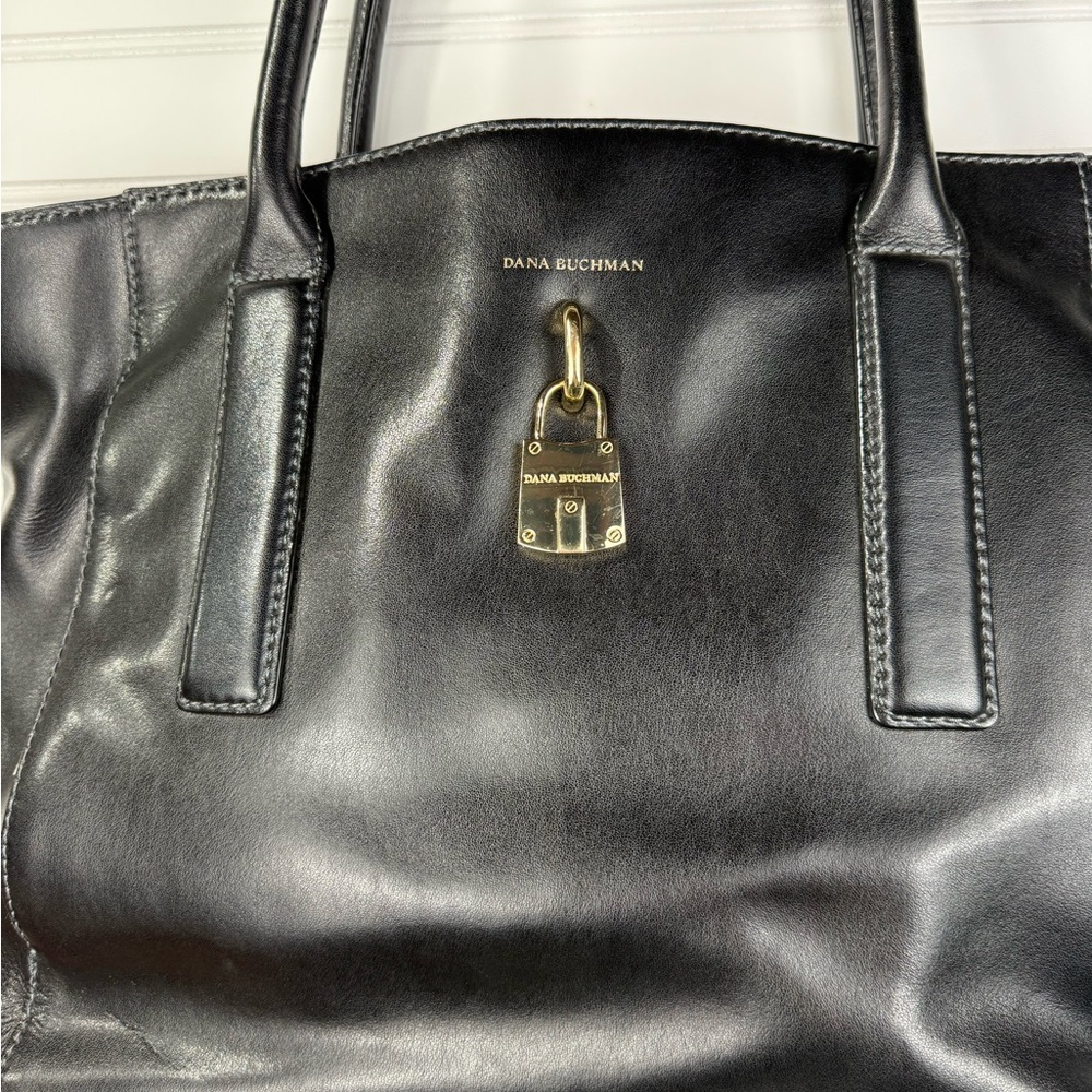 Dana Buchman black genuine leather Paramount Tote shoulder Bag oversized purse. - Picture 3 of 9